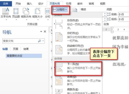 word在纵向页中间插入横向页的步骤