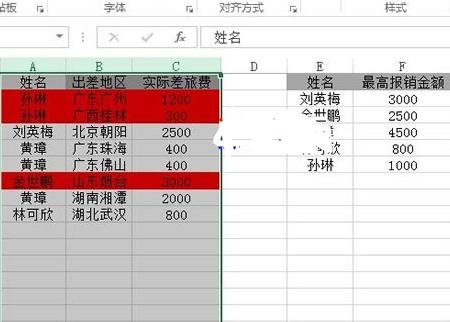 怎么显示excel中超过报销金额的行
