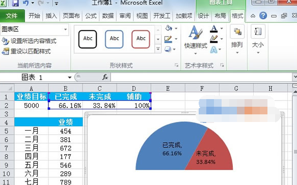 excel图表制作：半圆百分比进度图