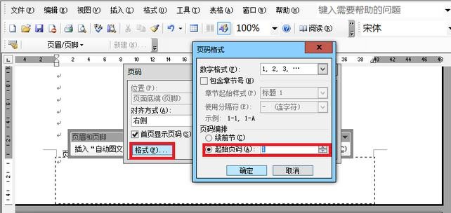word2003页码如何从任意页开始