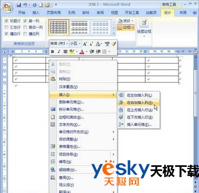 选择插入行或插入列命令